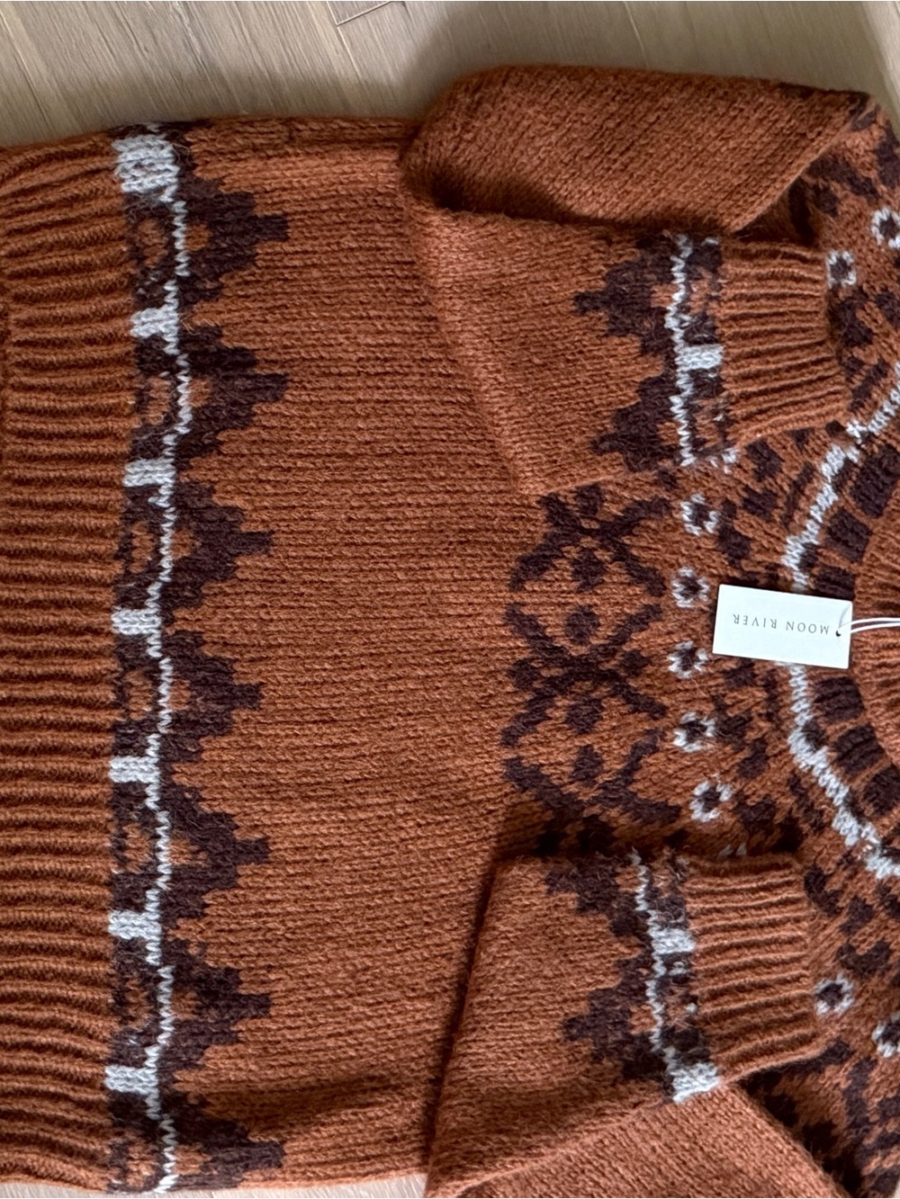 Moon River Brown Fair Isle Crewneck Sweater - Picture 2 of 4